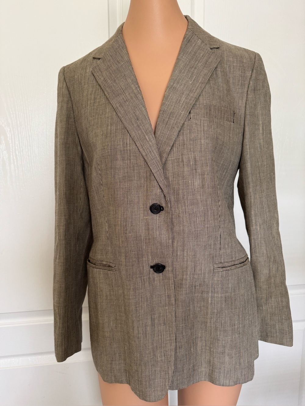 LAUREN Ralph Lauren Women’s Tailored Taupe Black Linen-Blend Blazer Size 8